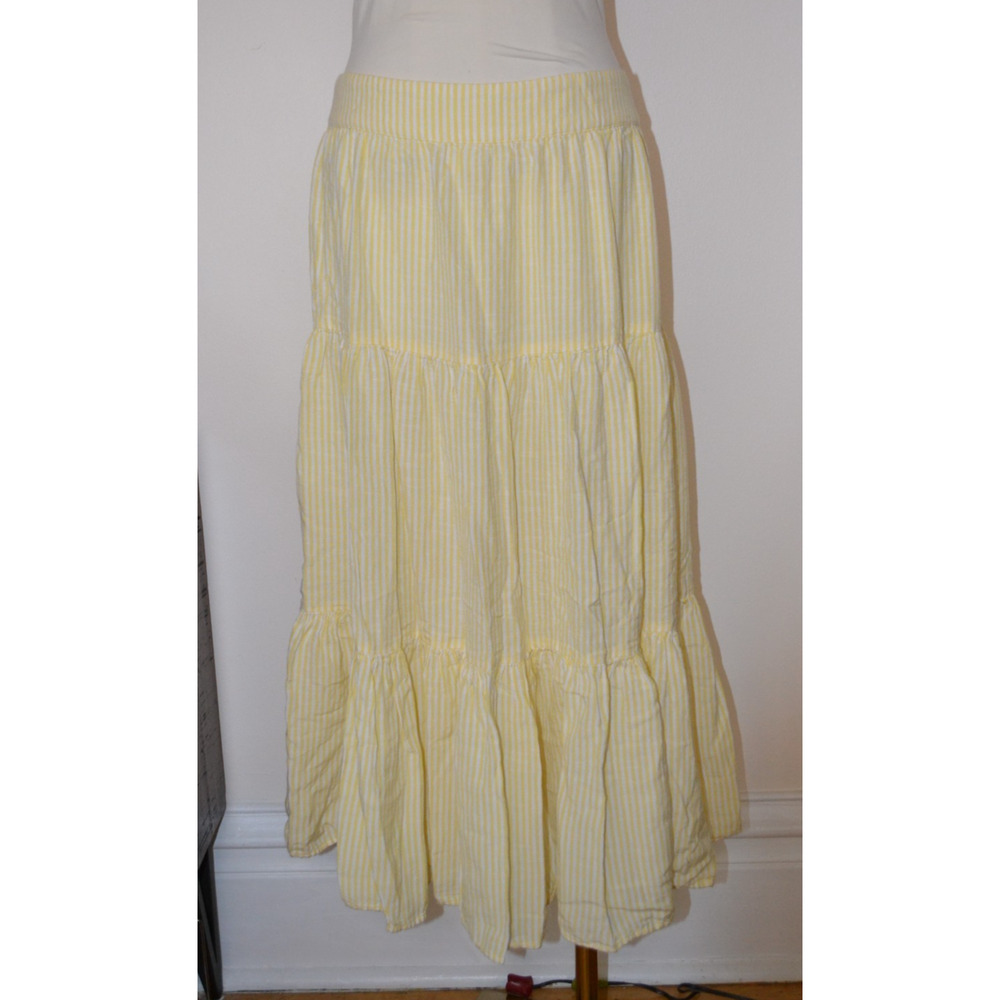 Cottage Flowy Tired Yellow Striped Summer Maxi Skirt Size XL